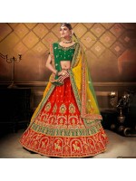Elegant Red And Green Designer Lehenga Choli Double Dupatta Concept